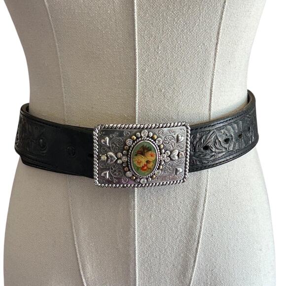 Floral Rhinestone Buckle Embossed Belt Cottagecore Western Romantic 
35–41” main image 7